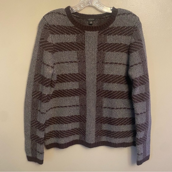 Ann Taylor Gray Striped Women's Sweater Rabbit Hair Alpaca Wool Blend Medium - Picture 1 of 9
